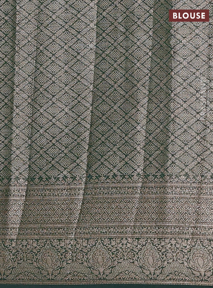 Semi chiniya silk saree red and bottle green with allover thread & zari weaves and woven border