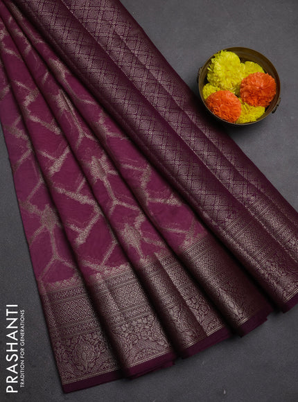 Semi chiniya silk saree mauve pink and wine shade with allover thread & zari weaves and woven border