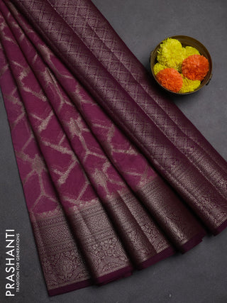 Semi chiniya silk saree mauve pink and wine shade with allover thread & zari weaves and woven border