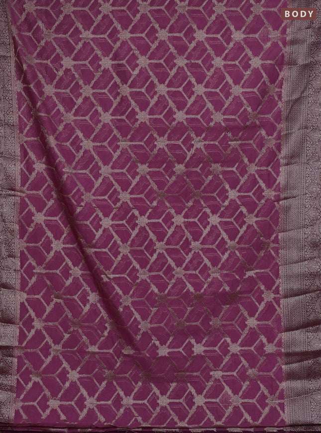 Semi chiniya silk saree mauve pink and wine shade with allover thread & zari weaves and woven border