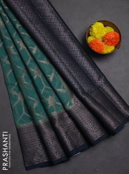 Semi chiniya silk saree teal green shade and peacock green with allover thread & zari weaves and woven border
