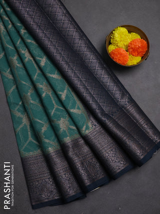 Semi chiniya silk saree teal green shade and peacock green with allover thread & zari weaves and woven border