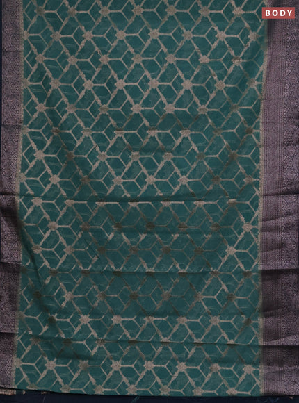 Semi chiniya silk saree teal green shade and peacock green with allover thread & zari weaves and woven border