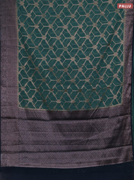 Semi chiniya silk saree teal green shade and peacock green with allover thread & zari weaves and woven border