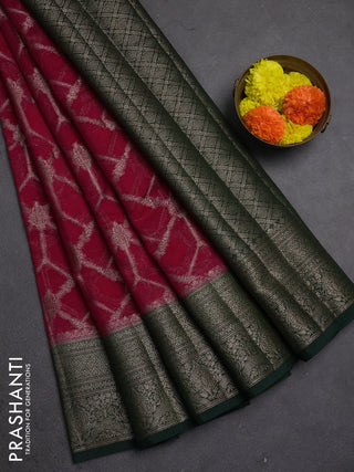 Semi chiniya silk saree pink and green with allover thread & zari weaves and woven border