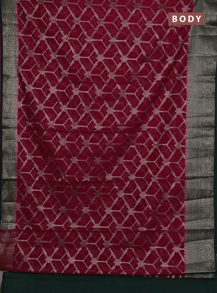 Semi chiniya silk saree pink and green with allover thread & zari weaves and woven border