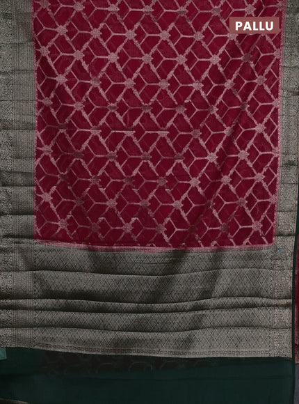 Semi chiniya silk saree pink and green with allover thread & zari weaves and woven border