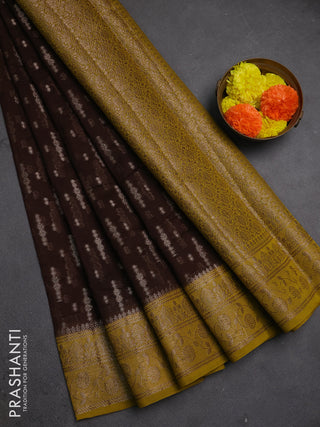 Semi chiniya silk saree coffee brown and dark mustard with allover thread & zari woven buttas and woven border