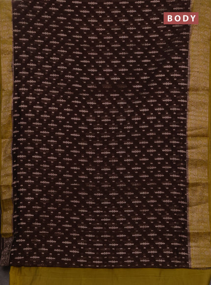 Semi chiniya silk saree coffee brown and dark mustard with allover thread & zari woven buttas and woven border