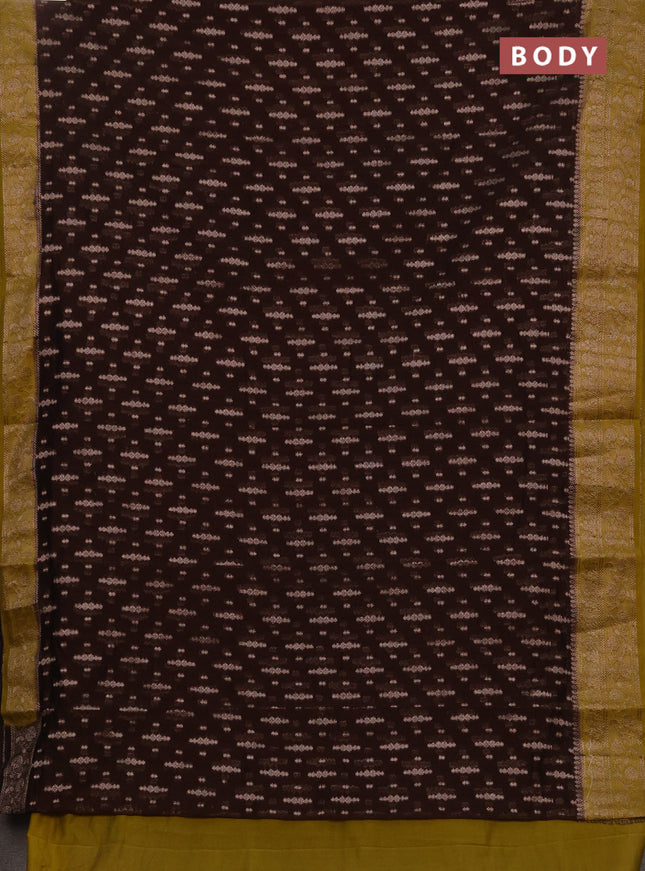 Semi chiniya silk saree coffee brown and dark mustard with allover thread & zari woven buttas and woven border