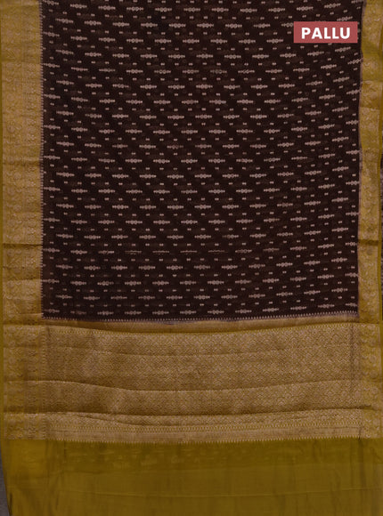 Semi chiniya silk saree coffee brown and dark mustard with allover thread & zari woven buttas and woven border