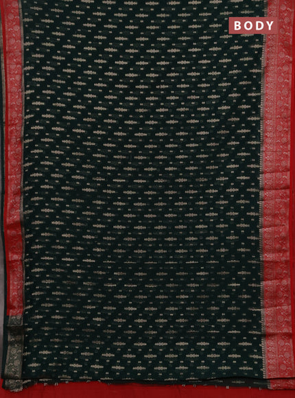 Semi chiniya silk saree bottle green and red with allover thread & zari woven buttas and woven border