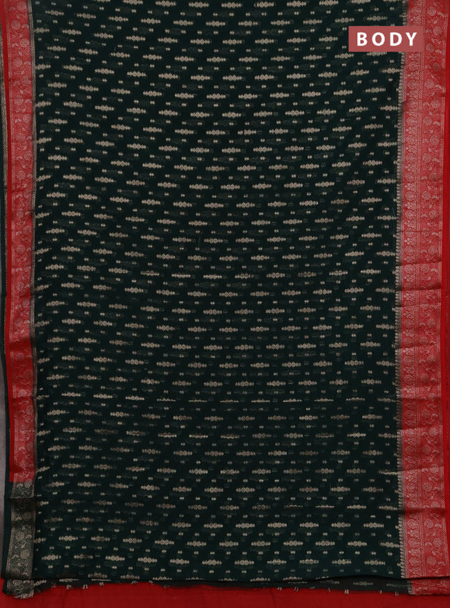 Semi chiniya silk saree bottle green and red with allover thread & zari woven buttas and woven border