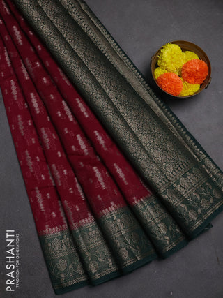 Semi chiniya silk saree wine shade and bottle green with allover thread & zari woven buttas and woven border