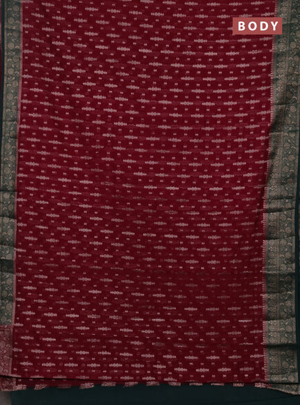 Semi chiniya silk saree wine shade and bottle green with allover thread & zari woven buttas and woven border