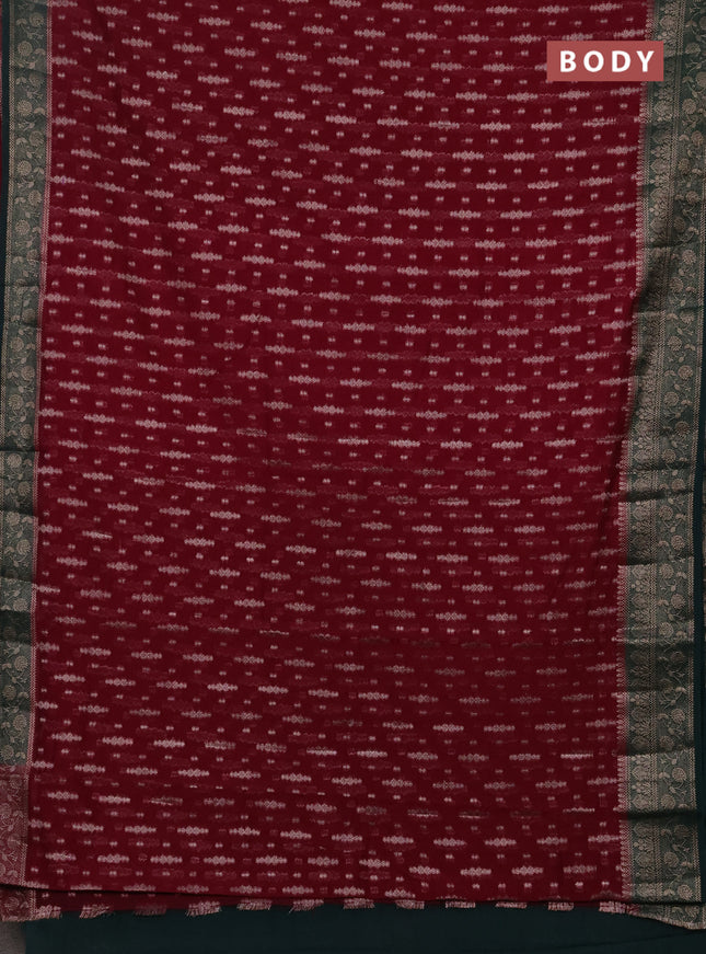 Semi chiniya silk saree wine shade and bottle green with allover thread & zari woven buttas and woven border