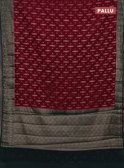 Semi chiniya silk saree wine shade and bottle green with allover thread & zari woven buttas and woven border