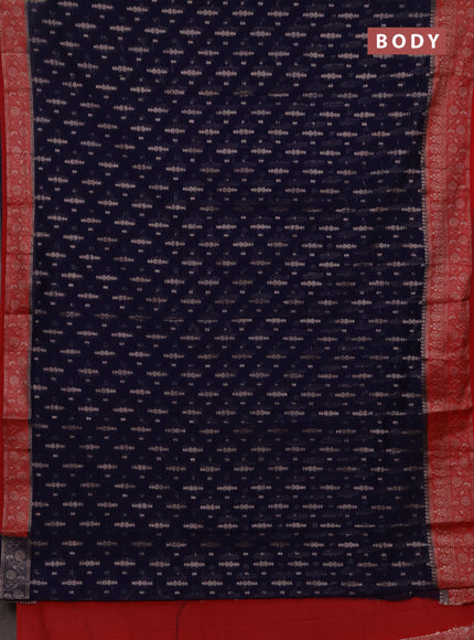Semi chiniya silk saree navy blue and red with allover thread & zari woven buttas and woven border