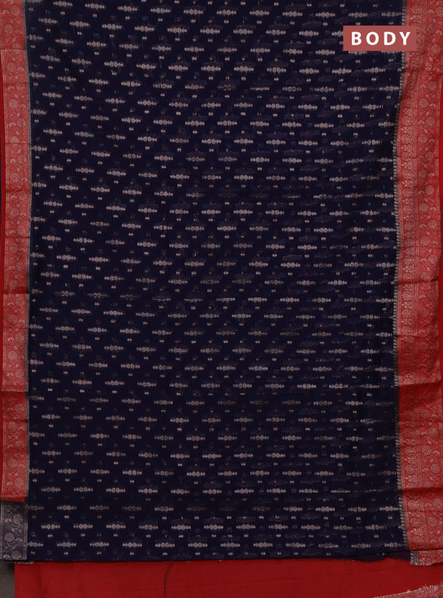 Semi chiniya silk saree navy blue and red with allover thread & zari woven buttas and woven border