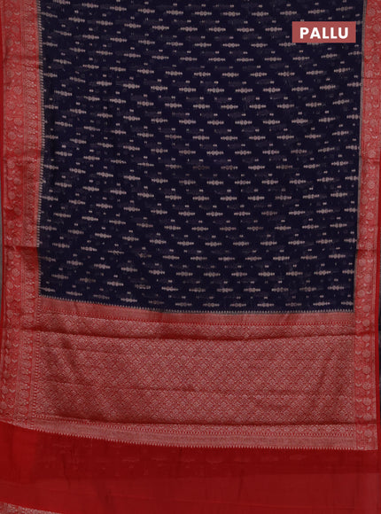 Semi chiniya silk saree navy blue and red with allover thread & zari woven buttas and woven border