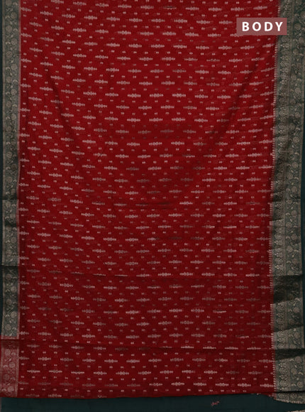 Semi chiniya silk saree red and dark green with allover thread & zari woven buttas and woven border