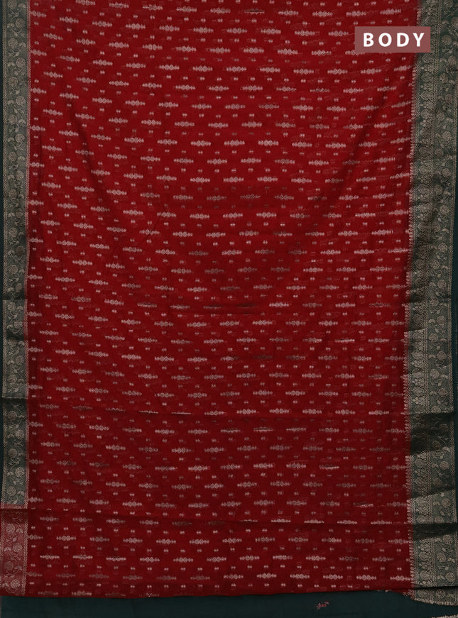 Semi chiniya silk saree red and dark green with allover thread & zari woven buttas and woven border
