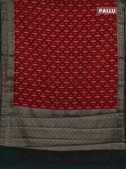 Semi chiniya silk saree red and dark green with allover thread & zari woven buttas and woven border