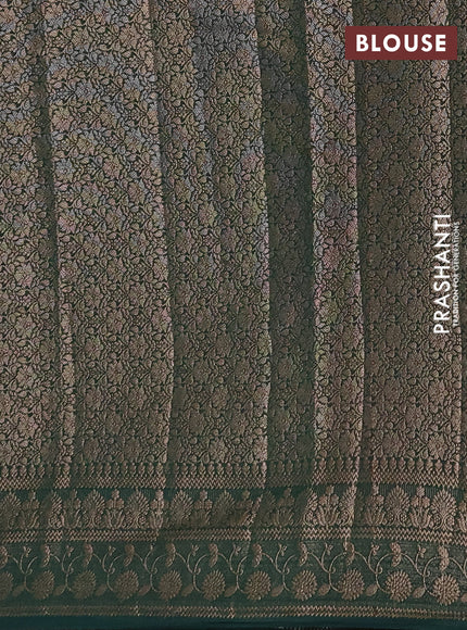 Semi chiniya silk saree red and dark green with allover thread & zari woven buttas and woven border
