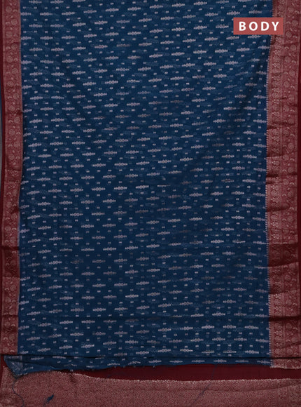 Semi chiniya silk saree peacock blue and wine shade with allover thread & zari woven buttas and woven border