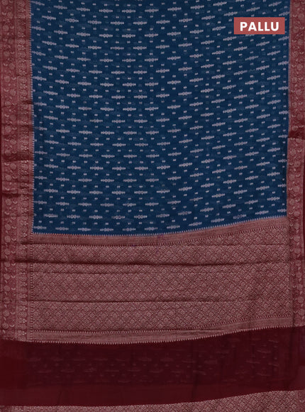 Semi chiniya silk saree peacock blue and wine shade with allover thread & zari woven buttas and woven border