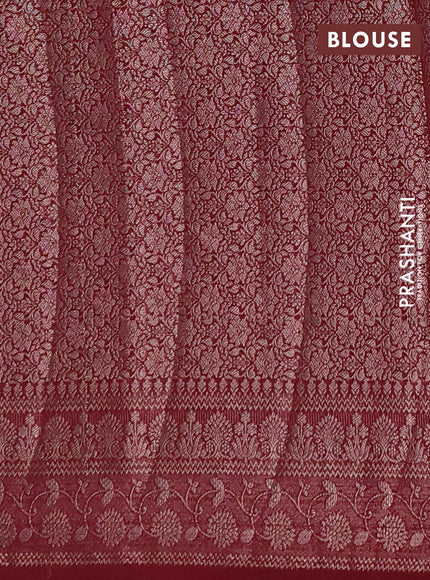 Semi chiniya silk saree peacock blue and wine shade with allover thread & zari woven buttas and woven border