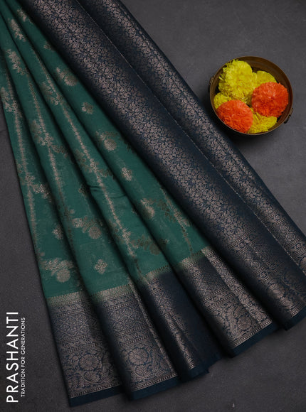 Semi chiniya silk saree teal green shade and peacock green with allover thread & zari weaves and woven border