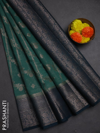 Semi chiniya silk saree teal green shade and peacock green with allover thread & zari weaves and woven border