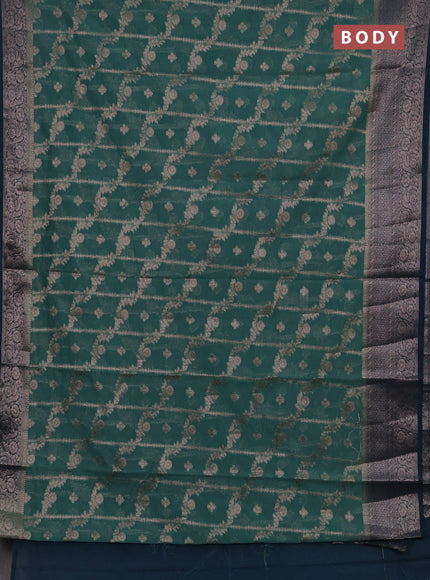 Semi chiniya silk saree teal green shade and peacock green with allover thread & zari weaves and woven border