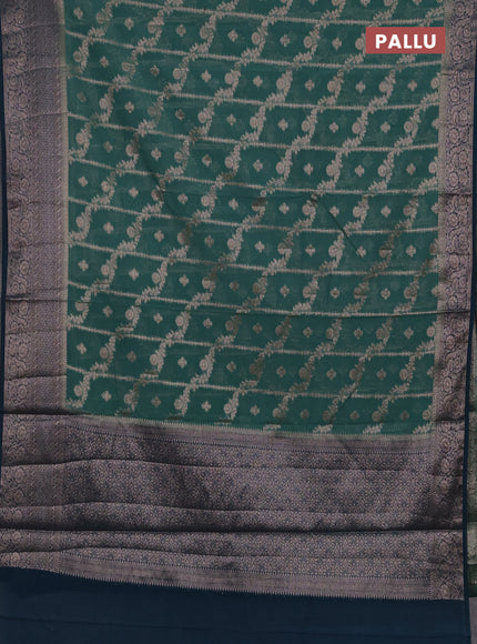 Semi chiniya silk saree teal green shade and peacock green with allover thread & zari weaves and woven border
