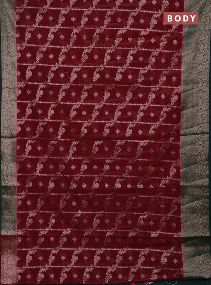 Semi chiniya silk saree deep maroon and bottle green with allover thread & zari weaves and woven border