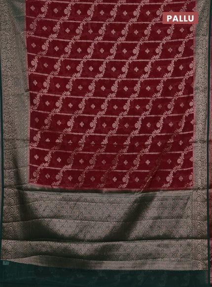 Semi chiniya silk saree deep maroon and bottle green with allover thread & zari weaves and woven border