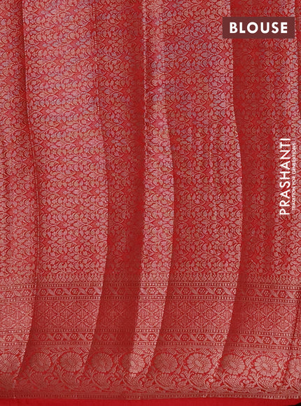 Semi chiniya silk saree bottle green and red with allover thread & zari weaves and woven border