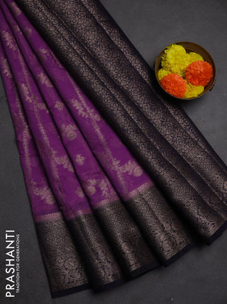 Semi chiniya silk saree lavender shade and navy blue with allover thread & zari weaves and woven border