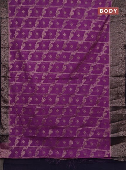 Semi chiniya silk saree lavender shade and navy blue with allover thread & zari weaves and woven border