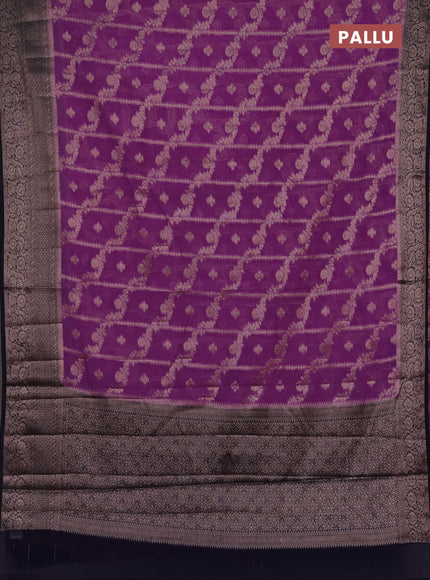 Semi chiniya silk saree lavender shade and navy blue with allover thread & zari weaves and woven border