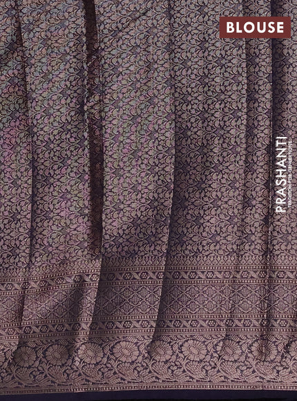 Semi chiniya silk saree lavender shade and navy blue with allover thread & zari weaves and woven border