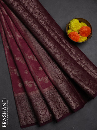 Semi chiniya silk saree mauve pink and deep wine with allover thread & zari weaves and woven border