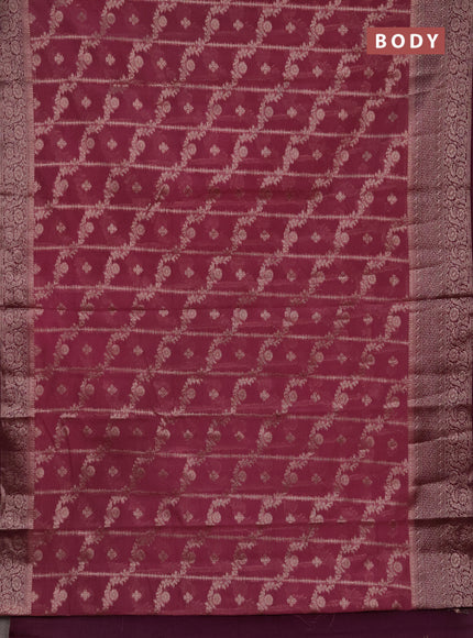 Semi chiniya silk saree mauve pink and deep wine with allover thread & zari weaves and woven border