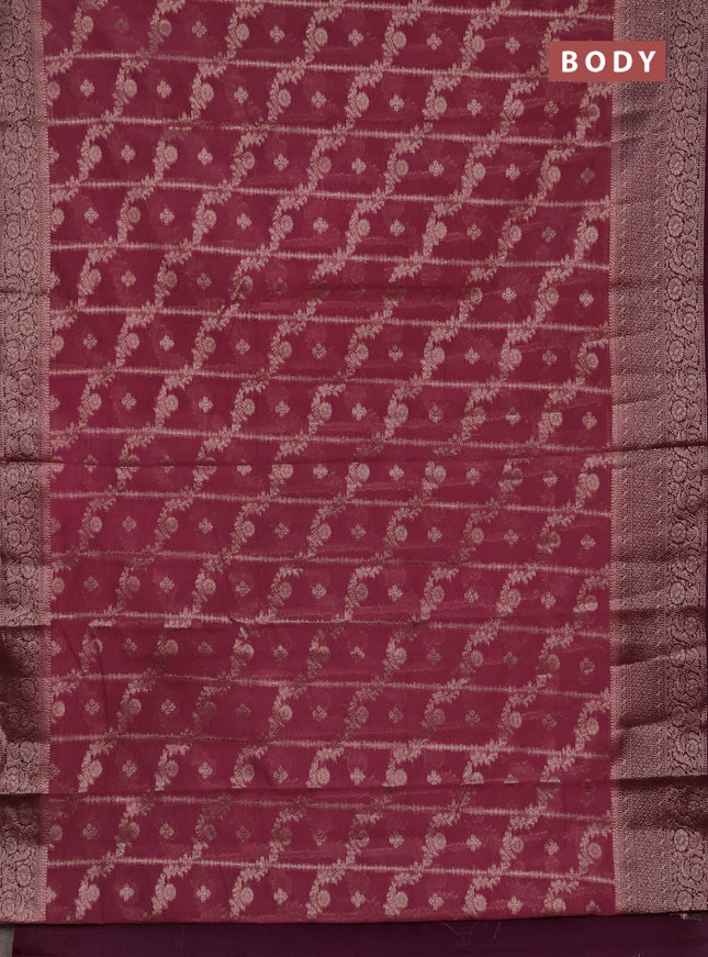 Semi chiniya silk saree mauve pink and deep wine with allover thread & zari weaves and woven border