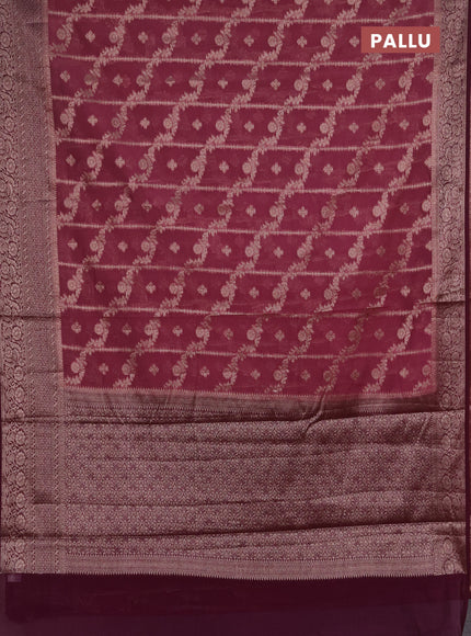 Semi chiniya silk saree mauve pink and deep wine with allover thread & zari weaves and woven border