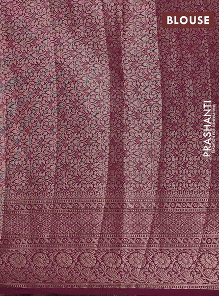 Semi chiniya silk saree mauve pink and deep wine with allover thread & zari weaves and woven border
