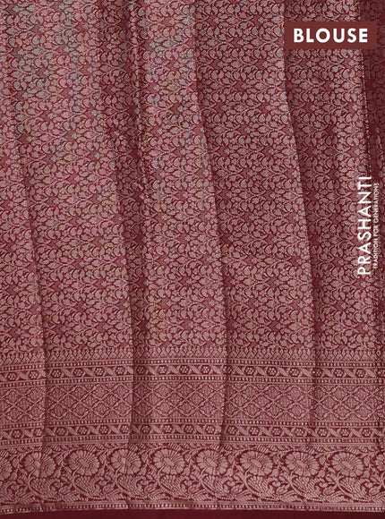 Semi chiniya silk saree dark peach and deep maroon with allover thread & zari weaves and woven border