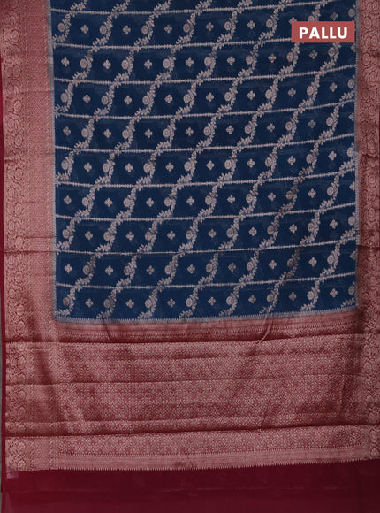 Semi chiniya silk saree peacock blue and wine shade with allover thread & zari weaves and woven border