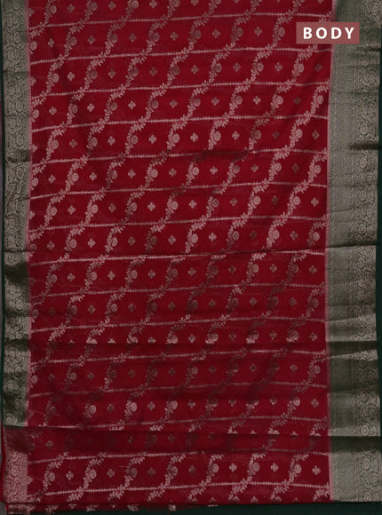 Semi chiniya silk saree pink and bottle green with allover thread & zari weaves and woven border